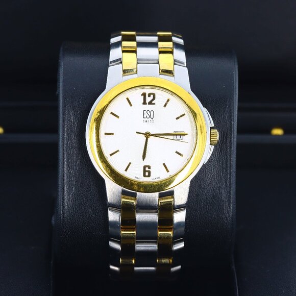 ESQ by Movado Mens 36mm Quartz Date, Silvery White Dial - YG Plated & Steel - Picture 1 of 11